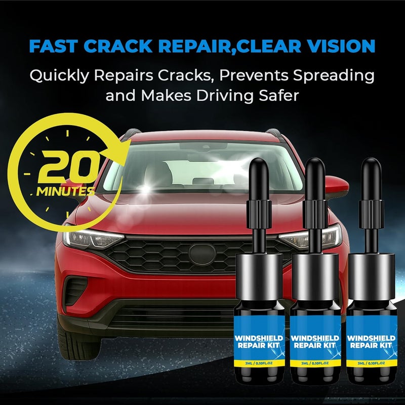 DESIGNIFYCO Store Windshield Crack Repair Kit 3 Bottles Nano Quick and Efficiency Glass Repair Liquid for Cracks Glass Fixing Chips,Bullseye, Star-Shaped,Windshield Scratch Remover - Image 2